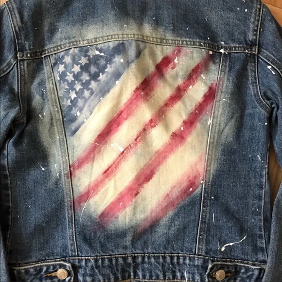 🇺🇸 Custom USA flag painted Denim Jacket - Picture 2 of 6